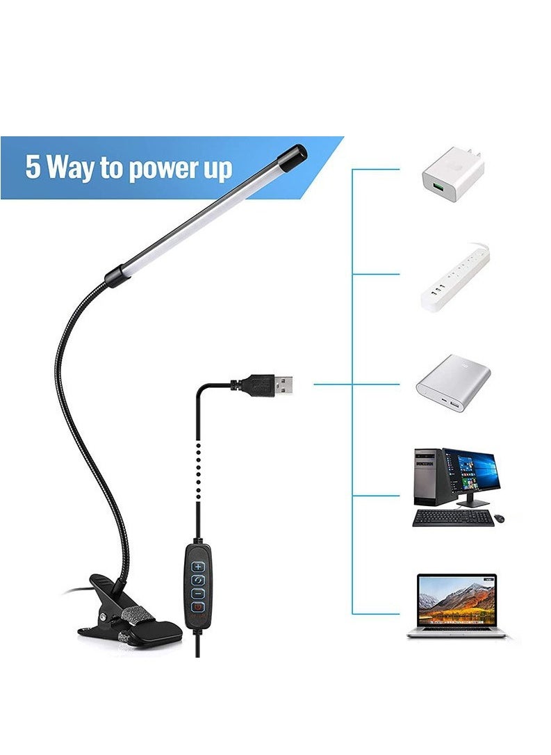 LED desk lamp with a clamp, suitable for home offices. It has a USB interface, allows you to choose the light color, can be adjusted at multiple angles, and the brightness is adjustable too —— Black large size.