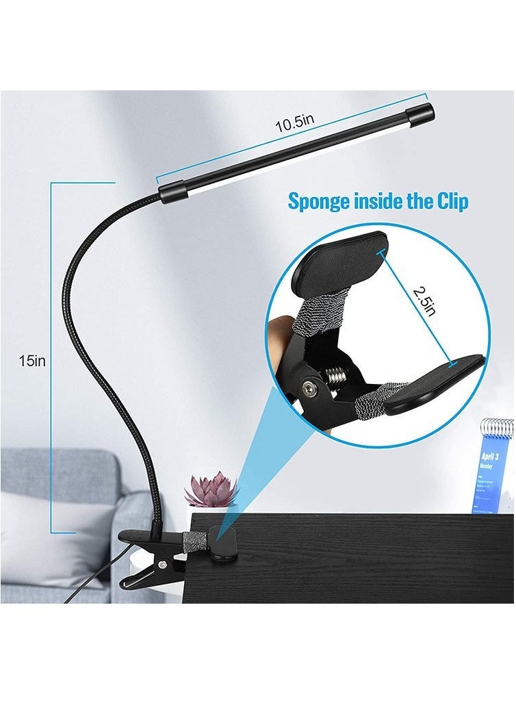 LED desk lamp with a clamp, suitable for home offices. It has a USB interface, allows you to choose the light color, can be adjusted at multiple angles, and the brightness is adjustable too —— Black large size.