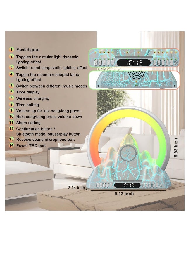 Atmosphere Lamp, Lamp for Bedroom Nightstand with Bluetooth Speaker, Wireless Charger, Sunrise Alarm Clock, Sound Machine, LED Night Lamp for Bedroom, Living Room, Office