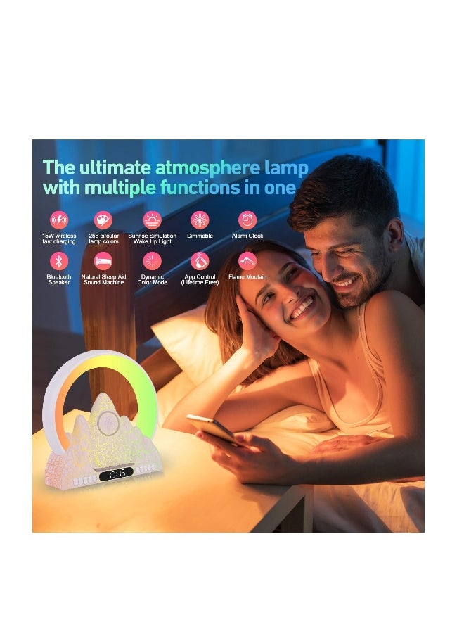 Atmosphere Lamp, Lamp for Bedroom Nightstand with Bluetooth Speaker, Wireless Charger, Sunrise Alarm Clock, Sound Machine, LED Night Lamp for Bedroom, Living Room, Office