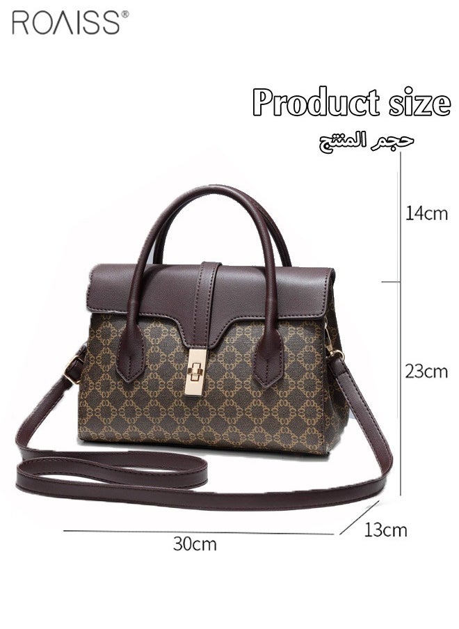 Women's Fashionable Printed Flip Handbag Elegant Retro Pu Leather Shoulder Bag Detachable Strap Crossbody Bag