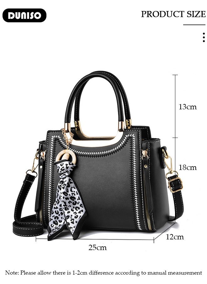 Women's Fashion Handbag Faux Leather Crossbody Bag For Women Large Capacity Bow Trim Tote Bags Top Handle Satchel Fashionable Travel Shoulder Bag For Ladies