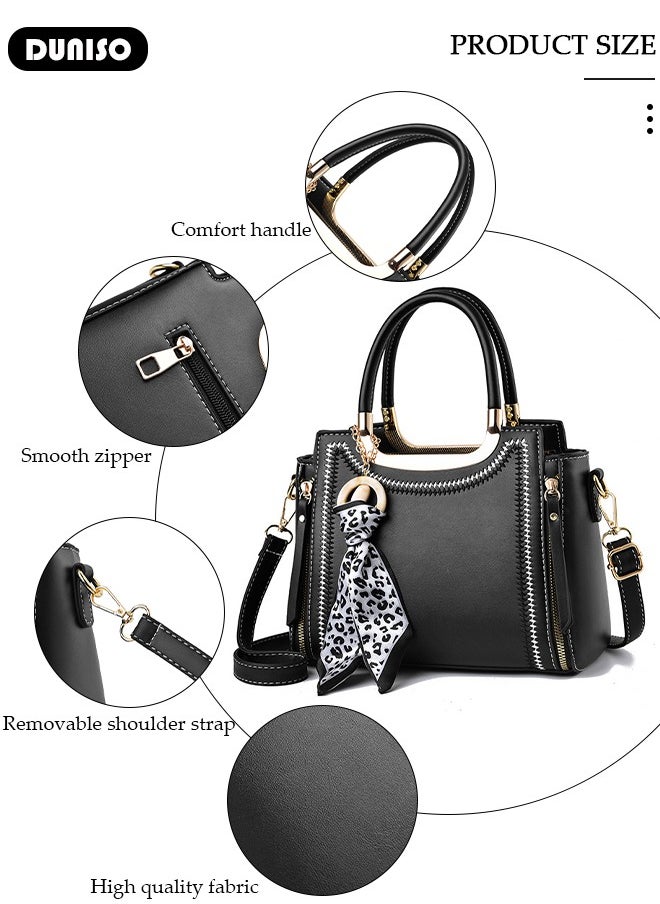 Women's Fashion Handbag Faux Leather Crossbody Bag For Women Large Capacity Bow Trim Tote Bags Top Handle Satchel Fashionable Travel Shoulder Bag For Ladies