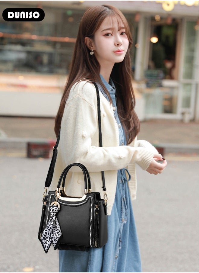 Women's Fashion Handbag Faux Leather Crossbody Bag For Women Large Capacity Bow Trim Tote Bags Top Handle Satchel Fashionable Travel Shoulder Bag For Ladies