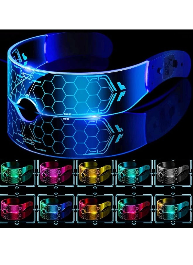 Cyberpunk Style LED Colorful Light Emitting Technology Glasses, Bar Bounce Party Transparent Sci-fi Honeycomb Light-emitting Future Flash Glasses