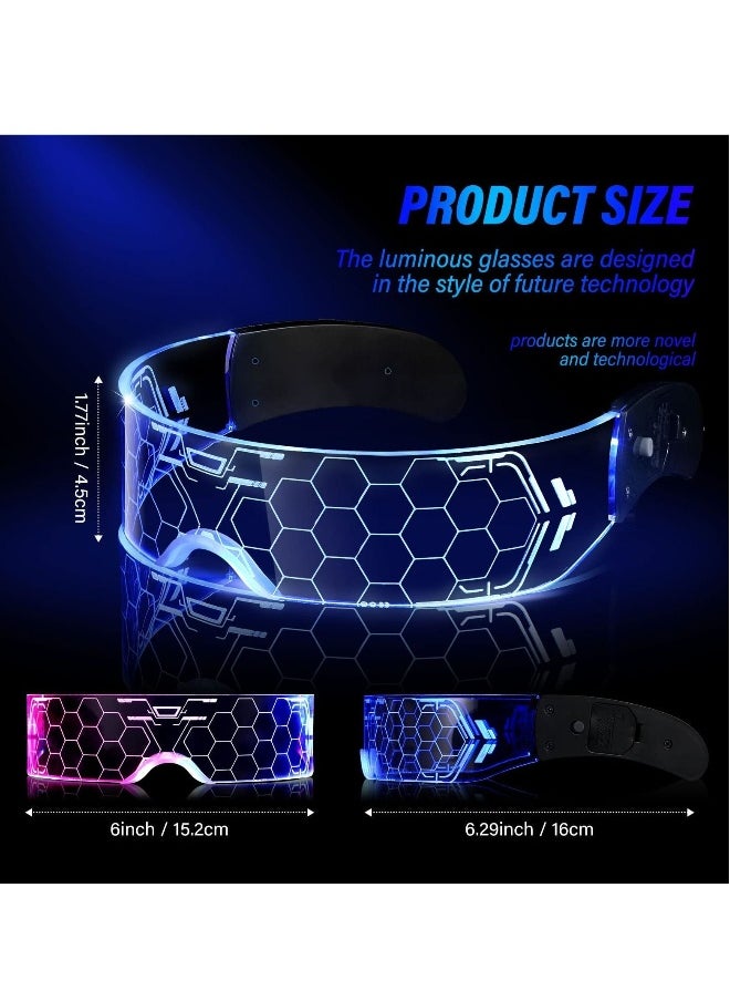 Cyberpunk Style LED Colorful Light Emitting Technology Glasses, Bar Bounce Party Transparent Sci-fi Honeycomb Light-emitting Future Flash Glasses