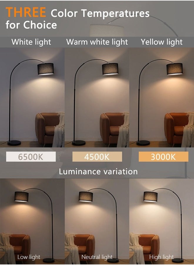 Floor Lamp for LED Stand Vintage Arc Pole Light  with Warm Light Remote Control for Living Room Office Bedroom ‎Marble Black 12W 8-15m