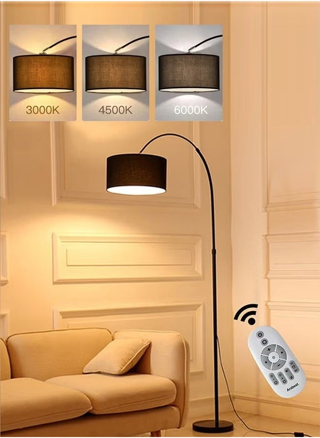 Floor Lamp for LED Stand Vintage Arc Pole Light  with Warm Light Remote Control for Living Room Office Bedroom ‎Marble Black 12W 8-15m