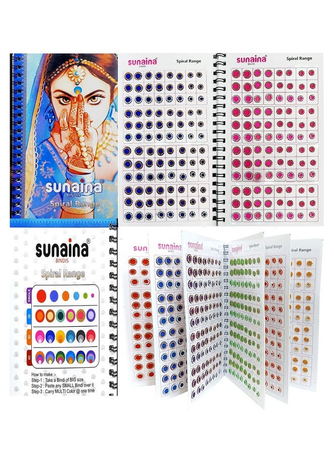 Sunaina (Original) Spiral Multicolor Round Tikka Bindi Sticker Kumkum || Forehead Golden/Silver 2 In 1 Crystal Stone Bindi Book For Women & Girls (Pack Of 948 Bindis)