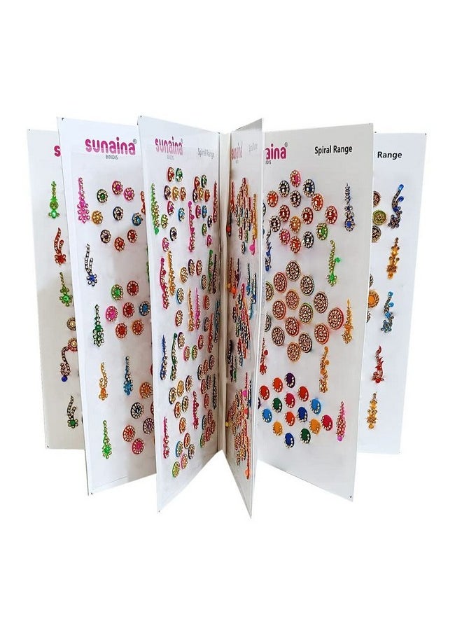 Sunaina (Original) Spiral Multicolor Mix Size Mix Designer Assorted Velvet Self-Adhesive Paper Cutting Golden Diamond Stone Round Long Sparkle Kumkum Bindi Book For Women & Girl