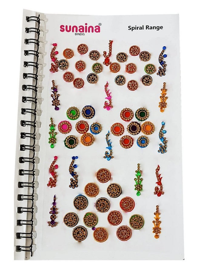 Sunaina (Original) Spiral Multicolor Mix Size Mix Designer Assorted Velvet Self-Adhesive Paper Cutting Golden Diamond Stone Round Long Sparkle Kumkum Bindi Book For Women & Girl