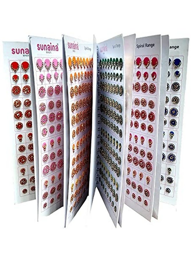 Sunaina (Original) Spiral Multicolour Mix Design And Mix Self-Adhesive Size Full Stone Bindi Book For Women