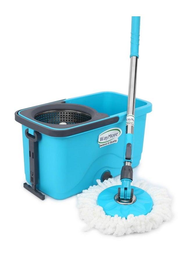 Square Steel Dry Bucket Mop With 360 Degree Spin And Jaali Bucket Mop Set With 2 Refilis (Sky Blue) Mop Set (Blue) (Square Mop S.S. Jali)