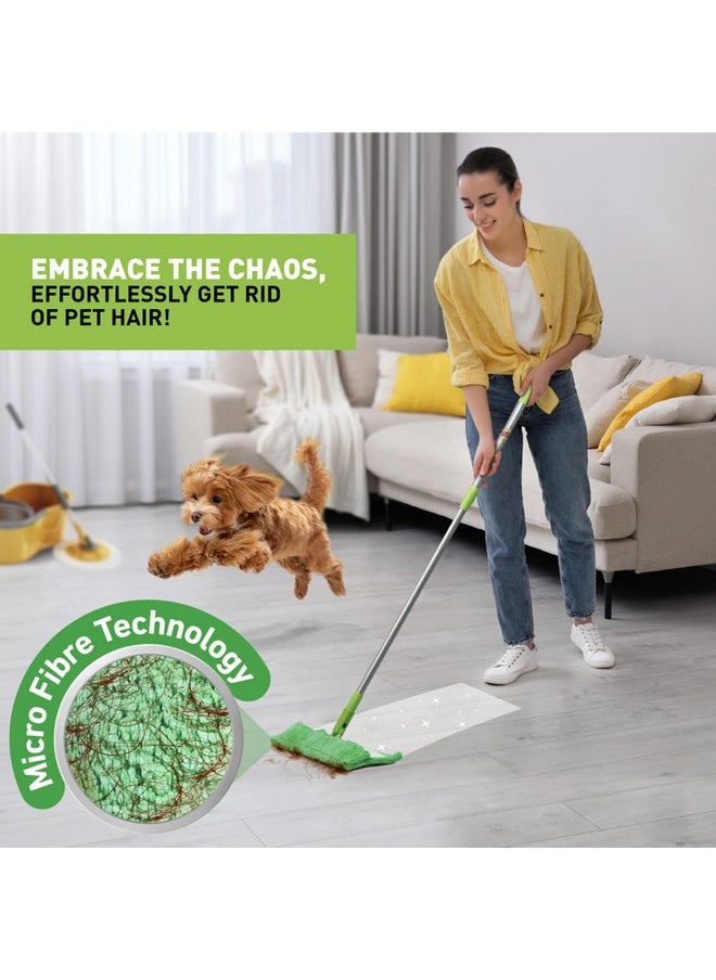 Scotch-Brite Multi-Purpose Microfiber Flat Mop With 1 Extra Refill For Dry & Wet Cleaning, 360 Degree Rotating Head And Telescopic Handle, Suitable For Floor, Glass, Ceiling And Walls (Green)