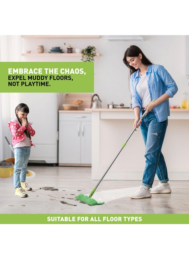 Scotch-Brite Multi-Purpose Microfiber Flat Mop With 1 Extra Refill For Dry & Wet Cleaning, 360 Degree Rotating Head And Telescopic Handle, Suitable For Floor, Glass, Ceiling And Walls (Green)