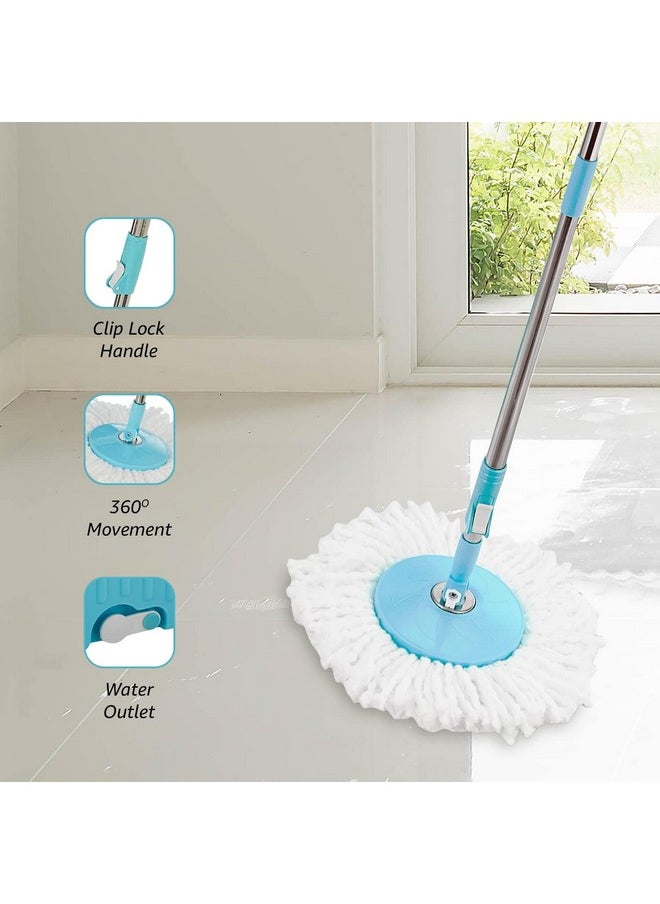 Plastic Elite Spin Mop With Bigger Wheels And Auto- Fold Handle 2 Microfiber Wet Dry Mophead Floor Cleaning Pocha Removable Wringer 360 Floor Cleaner For Home And Offices