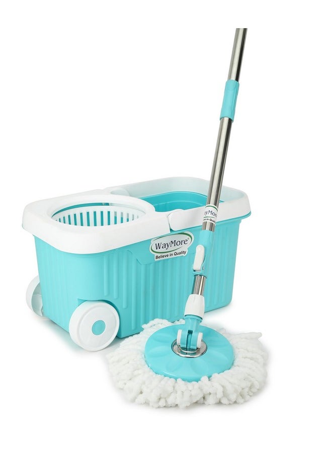 Plastic Elite Spin Mop With Bigger Wheels And Auto- Fold Handle 2 Microfiber Wet Dry Mophead Floor Cleaning Pocha Removable Wringer 360 Floor Cleaner For Home And Offices