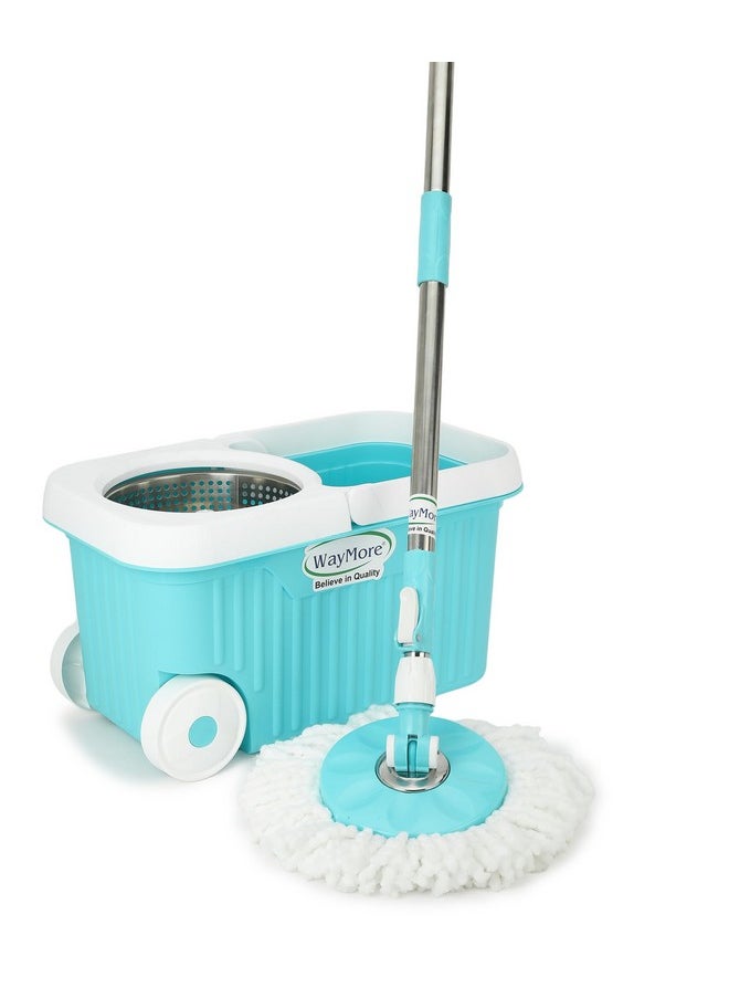 Rectangular Bucket Spin Mop With 2 Wet/Dry Mophead Extendable Handle Removable Steel Wringer 360° Floor Cleaning Mopping Set (Multi Colour)