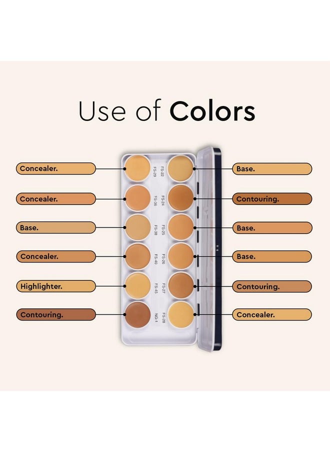 C2P Pro Foundation For Face Makeup, Ultra Hd 12 In 1 Camouflage Concealer Corrector Palette | Waterproof, Long Lasting & Medium Coverage For Dry Skin | Supraemeshield Cream Base Makeup Palette - 42G