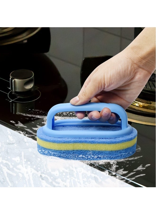 Sponges for Cleaning, 2PCS Cleaning Sponge Brush with Handle, Non-Scratch Scouring Bathroom Sponges for Cleaning, Cleaner Tool, Handheld Scrubber Sponge