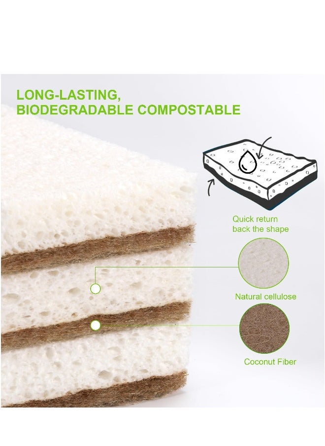 Natural Kitchen Sponge, 12 Count Multipurpose Kitchen Sponge Biodegradable Compostable Cellulose For All Surfaces Dishwashing Nonstick Cookware Countertops