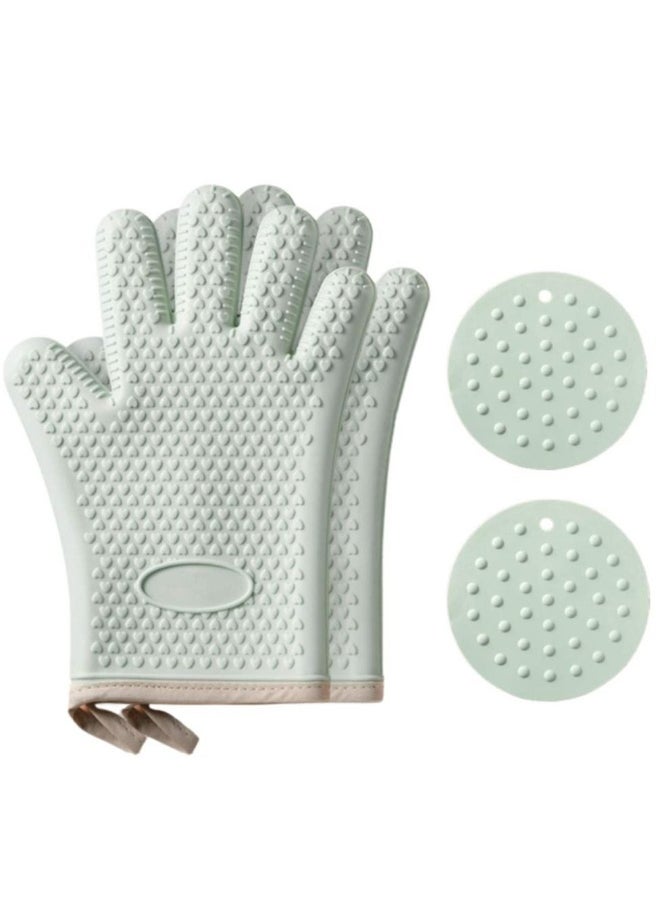 Oven Mitts,  Professional Heat Resistant Gloves Non-Slip Hand Protective Cooking Gloves Silicone and Cotton Double-Layer Heat Resistant Glove Silicone Gloves Oven Gloves BBQ Gloves