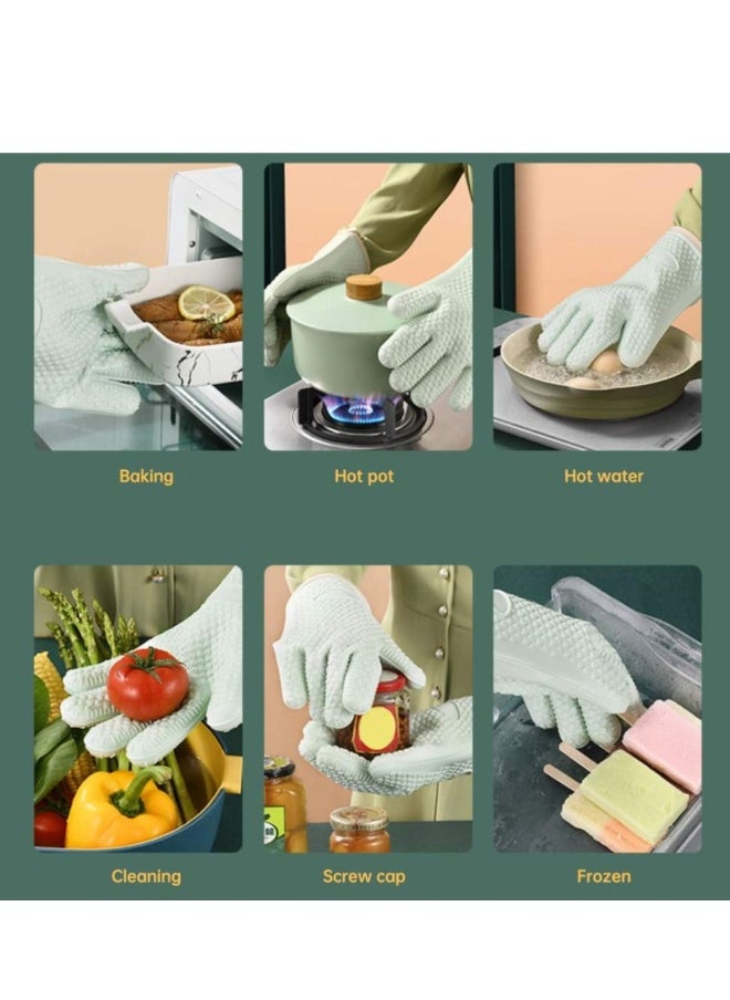 Oven Mitts,  Professional Heat Resistant Gloves Non-Slip Hand Protective Cooking Gloves Silicone and Cotton Double-Layer Heat Resistant Glove Silicone Gloves Oven Gloves BBQ Gloves