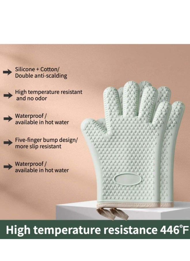 Oven Mitts,  Professional Heat Resistant Gloves Non-Slip Hand Protective Cooking Gloves Silicone and Cotton Double-Layer Heat Resistant Glove Silicone Gloves Oven Gloves BBQ Gloves