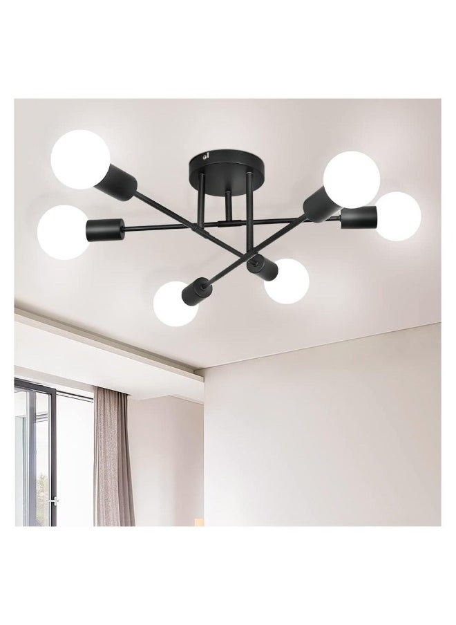 6 Light Sputnik Ceiling Light Adjustable Black Metal Ceiling Light Modern Industrial Chandelier Semi Flush Mount Ceiling Light for Living Room Bedroom Bulbs not Included