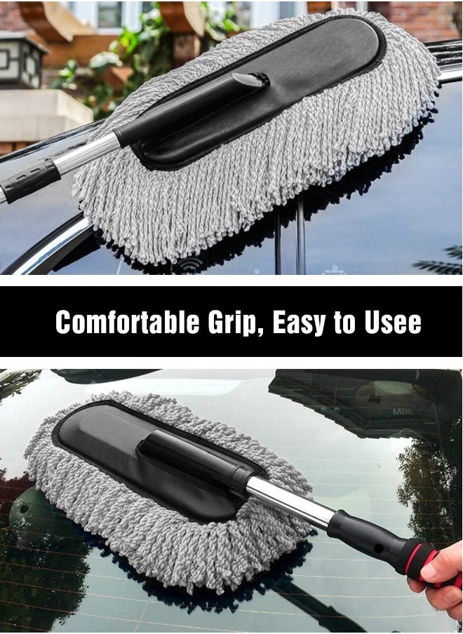 Car Duster - Extendable Long Handle Microfiber Car Duster, Scratch-Free Exterior Car Cleaning Tool, Dust Brush for Trucks, Pickups,  Motorcycles, and More, Gray.