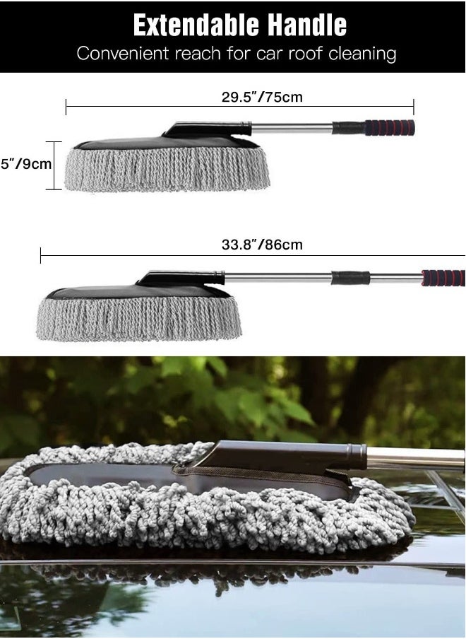 Car Duster - Extendable Long Handle Microfiber Car Duster, Scratch-Free Exterior Car Cleaning Tool, Dust Brush for Trucks, Pickups,  Motorcycles, and More, Gray.