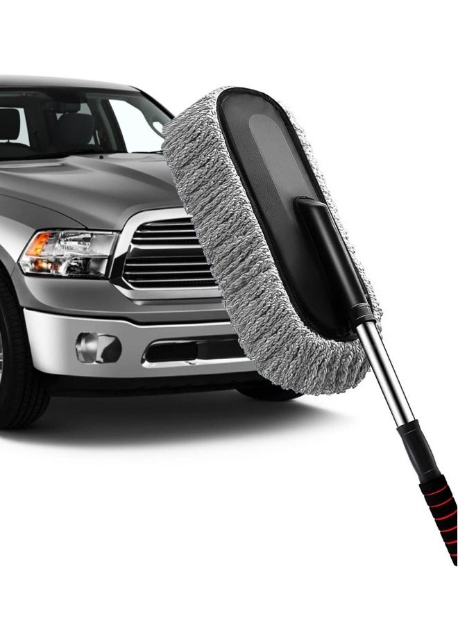 Car Duster - Extendable Long Handle Microfiber Car Duster, Scratch-Free Exterior Car Cleaning Tool, Dust Brush for Trucks, Pickups,  Motorcycles, and More, Gray.