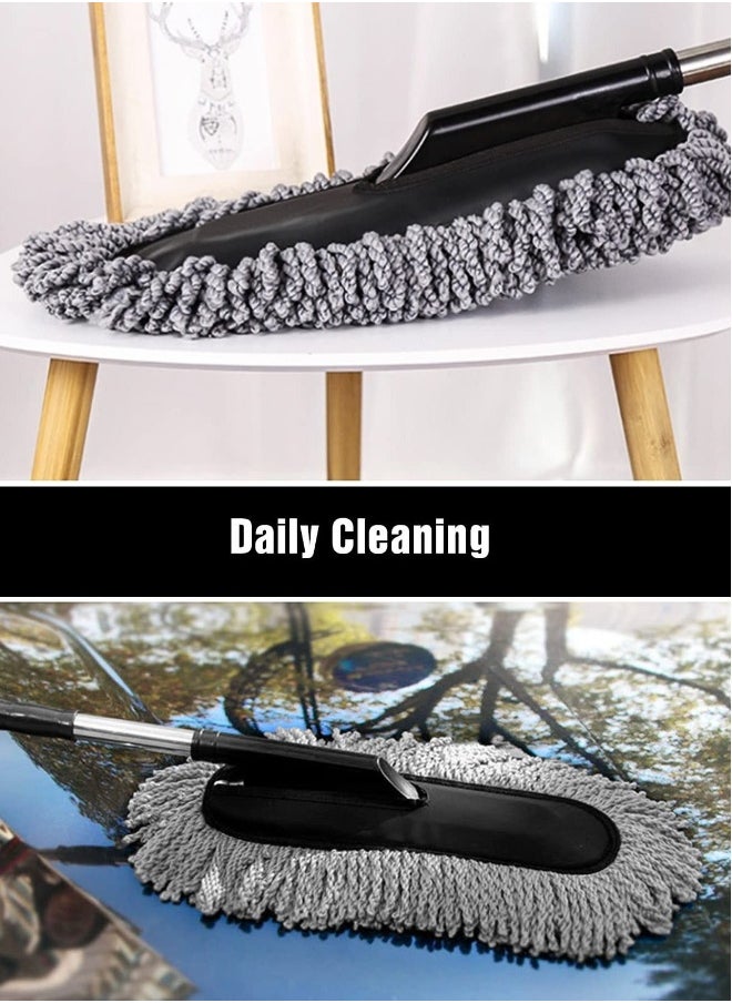 Car Duster - Extendable Long Handle Microfiber Car Duster, Scratch-Free Exterior Car Cleaning Tool, Dust Brush for Trucks, Pickups,  Motorcycles, and More, Gray.