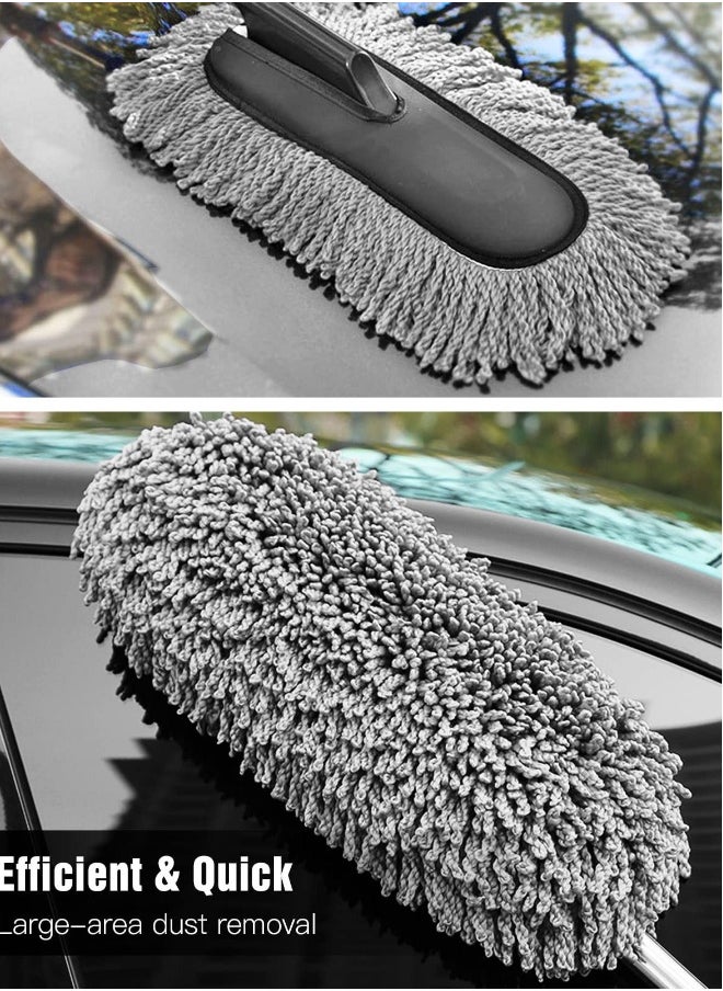 Car Duster - Extendable Long Handle Microfiber Car Duster, Scratch-Free Exterior Car Cleaning Tool, Dust Brush for Trucks, Pickups,  Motorcycles, and More, Gray.