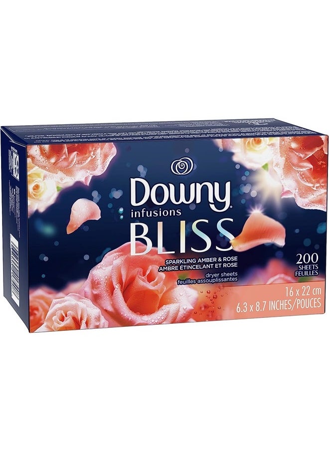 Infusions Dryer Sheets, Laundry Fabric Softener, Bliss, Sparkling Amber & Rose, 200 count.