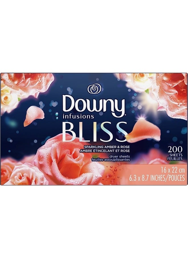 Infusions Dryer Sheets, Laundry Fabric Softener, Bliss, Sparkling Amber & Rose, 200 count.