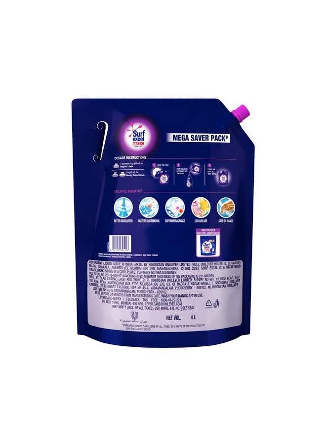 Matic Front Load Liquid Detergent 4L Refill Pouch, Designed For Tough Stain Removal On Laundry In Washing Machines - Mega Saver Pack