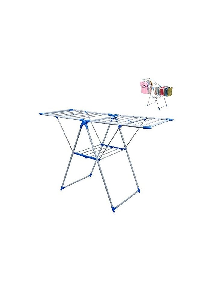 Clothes Drying Stand Foldable Laundry Rack with Adjustable Folding Wings Clothes Hanger Stand Drying Rack clothes rack, Clothes Rack for Drying Clothing, Cloth Drying Stand (White & Blue)