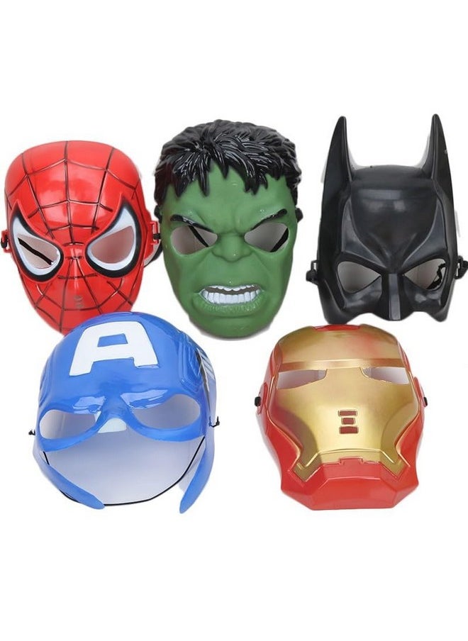 Super Hero Set Of 5 Superhero Cartoon Plastic Mask For Kids Roleplay - Superhero Birthday Party Props Return Gift (Superhero-Face-Mask) (Super-Hero-Mask-5Pcs)