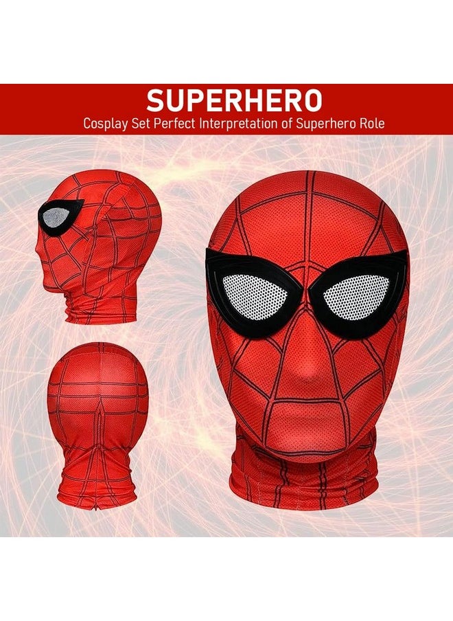 ® 3D Spider-Man Mask And Gloves Gift, Spiderman Masks Spider Man Cosplay Costumes Superhero Lenses For Adult Kids, Role Play Superhero Masks For Halloween Masquerade Cosplay (Red)