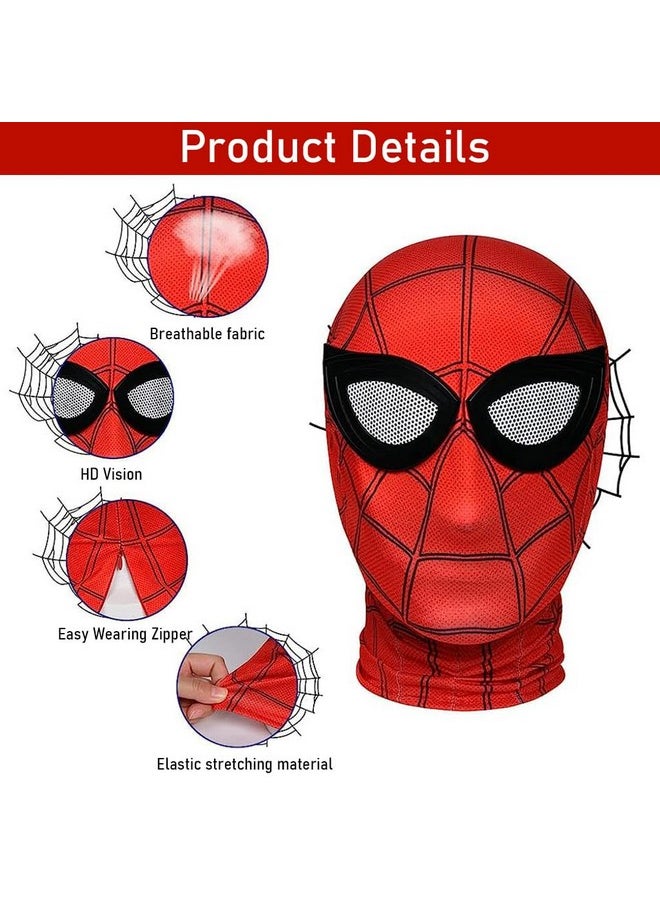 ® 3D Spider-Man Mask And Gloves Gift, Spiderman Masks Spider Man Cosplay Costumes Superhero Lenses For Adult Kids, Role Play Superhero Masks For Halloween Masquerade Cosplay (Red)