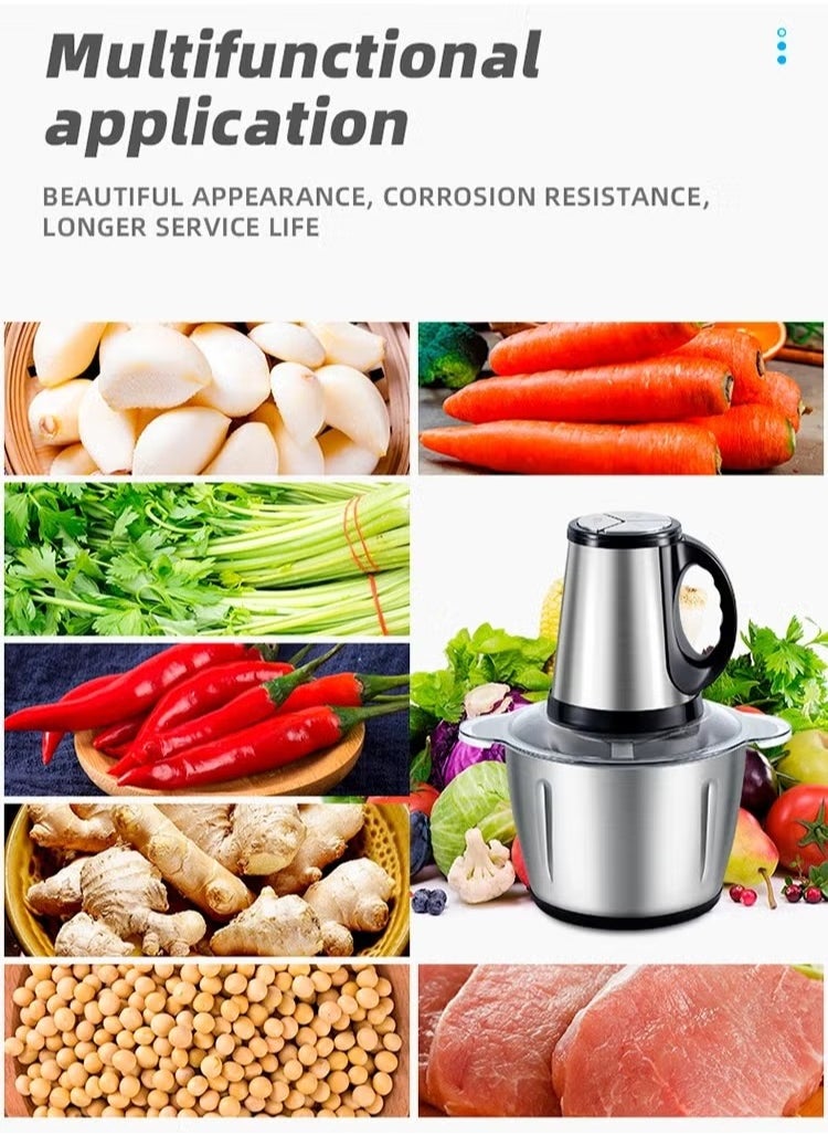 Food Chopper, Meat Chopper with Powerful Motor, 5L Stainless Steel Bowl, 3 Speed, 4 Sharp Blades, Multi Chopper & Grinder for Meat, Fruits, Baby Food, Vegetables