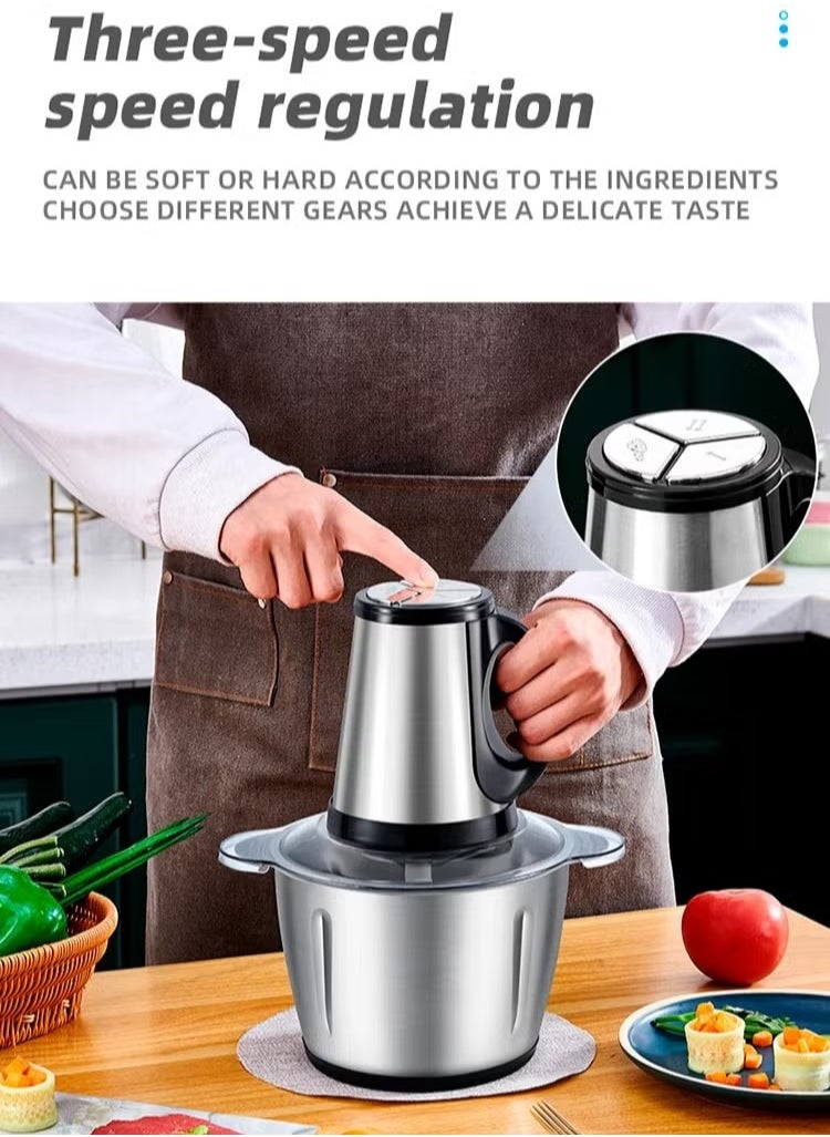 Food Chopper, Meat Chopper with Powerful Motor, 5L Stainless Steel Bowl, 3 Speed, 4 Sharp Blades, Multi Chopper & Grinder for Meat, Fruits, Baby Food, Vegetables