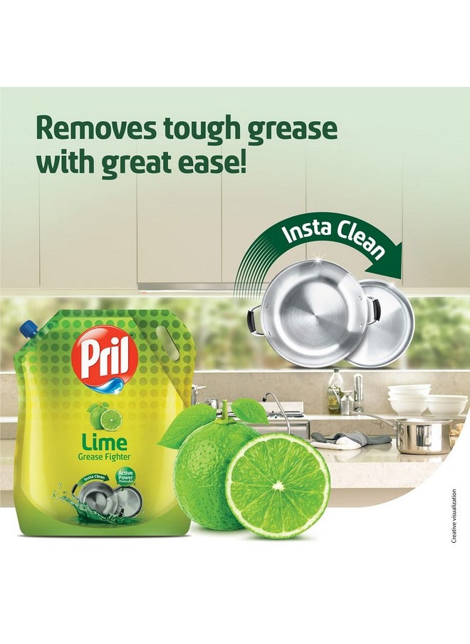 Lime Liquid Dishwash Gel - 2 Litre Pouch | Dish Cleaning Liquid Gel With German Technology - Active Power Molecules Leaves No Residue, Grease Cleaner For All Types Of Utensils