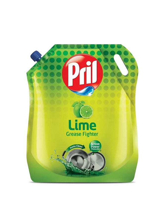 Lime Liquid Dishwash Gel - 2 Litre Pouch | Dish Cleaning Liquid Gel With German Technology - Active Power Molecules Leaves No Residue, Grease Cleaner For All Types Of Utensils