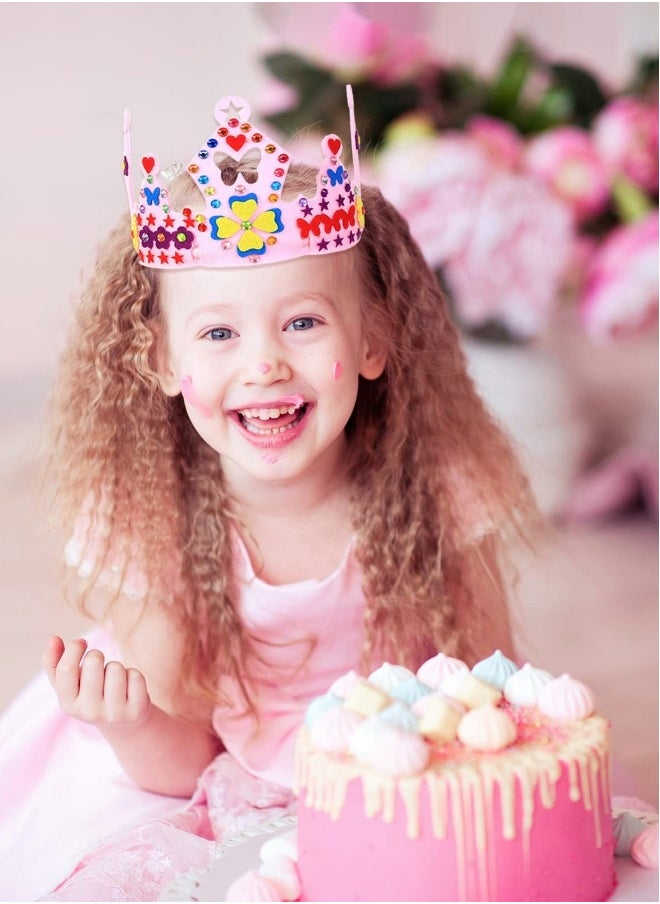 Birthday Crown Children, Children Birthday Crown Hat DIY Birthday Tiara Craft Kit with Rhinestone for Girl and Boy Princess Gift Birthday Party Pretend Play School Craft Project