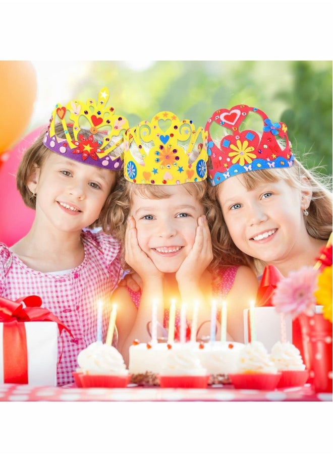 Birthday Crown Children, Children Birthday Crown Hat DIY Birthday Tiara Craft Kit with Rhinestone for Girl and Boy Princess Gift Birthday Party Pretend Play School Craft Project