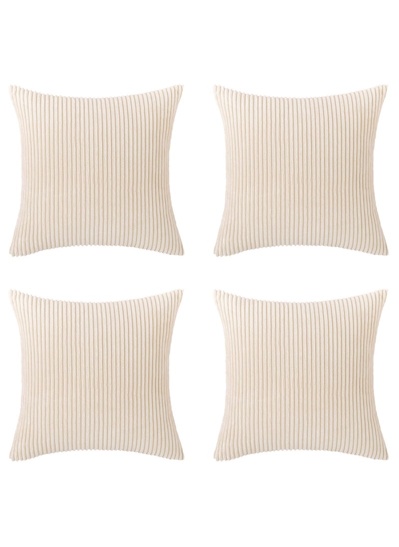 4PCS Beige Corduroy Cushion Cover 45*45CM Square Sofa Pillow Cover Can be used for Bedroom Living Room Pillow Cover