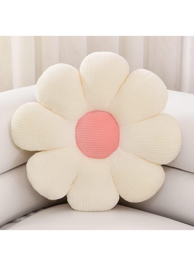 Sunflower Shaped Decorative Cute Preppy Throw Pillows Floor Cushion For Girls Bedroom Bed Room Couch Sofa Chair Aesthetic Decor (35Cm, White/Pink)