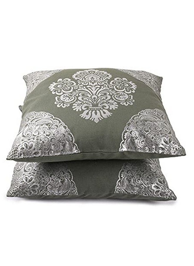 Cushion Covers 16 Inch X 16 Inch, Sofa Cushion Cover, Foil Printed Sofa Pillow Cover (Size 16 X 16 Inch, Set Of 2) (Green Eth)